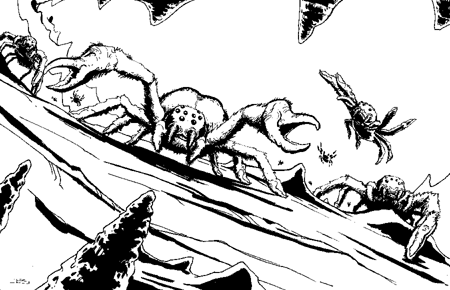 Artist: JEShields Date: 2016-2021 License: Copyright JEShields Stock Art. jeshields.com Many gigantic spider crab aliens rushing the viewer.